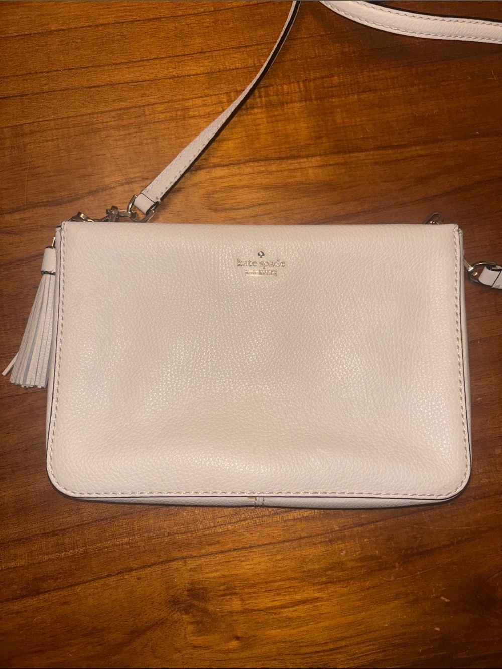 kate spade Cream Pebbled Leather Crossbody with Tassel